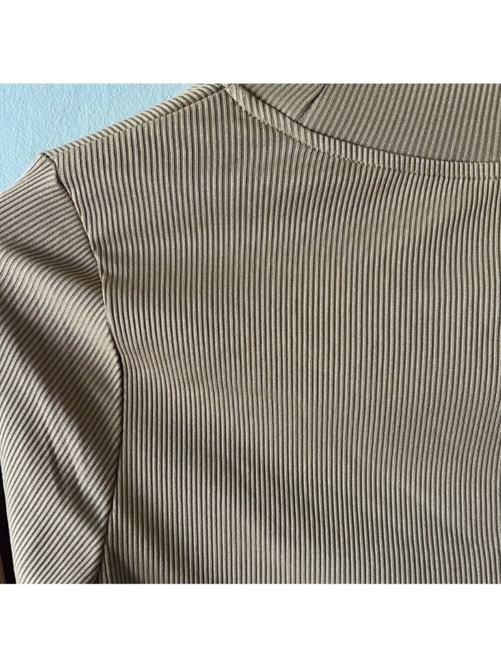 Tan Ribbed Long Sleeve Top With Asymmetric Cut Out Size Medium - Picture 2 of 6